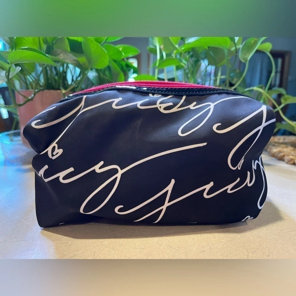 Juicy Couture Cosmetic Bag-Black with White Lettering and Pink Closure Zipper